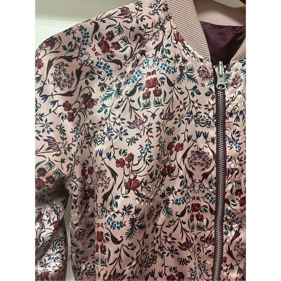 Pink & Burgundy Satin Floral Reversible Baseball Jacket sz M EUC - Picture 3 of 9